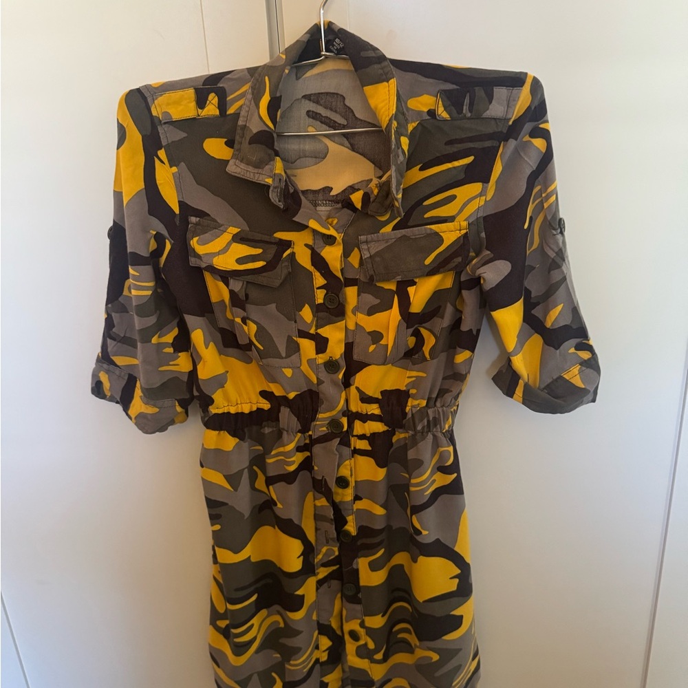 Stylish Camouflage Shirt Dress